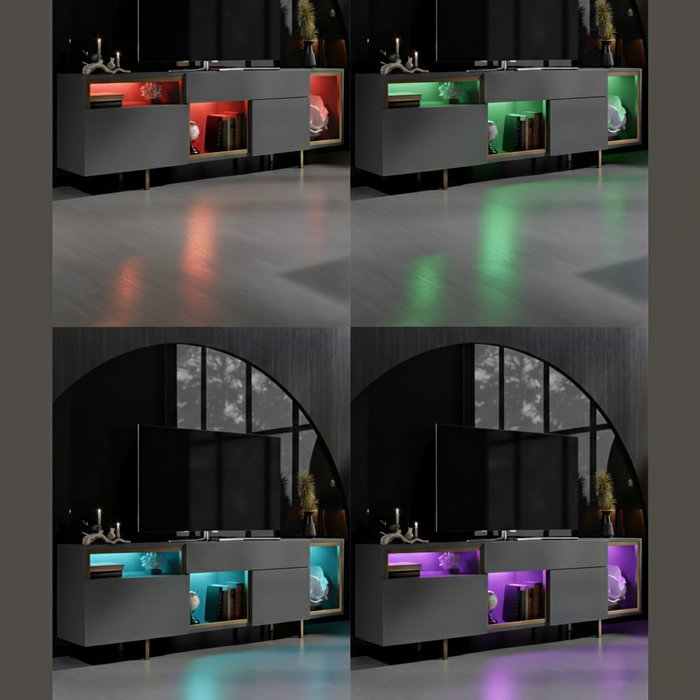 Hanah Home Soporte de TV Antracita y Dorado con Iluminación